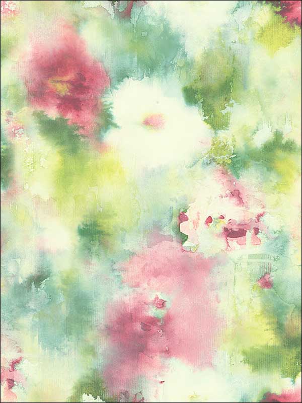 Abstract Floral wallpaper in hot pink lime green and off white color - pattern number AH40901 - by Seabrook in the L Atelier De Paris collection