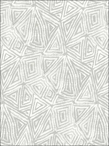 African Geo wallpaper in metallic silver and off white color - pattern number AH41500 - by Seabrook in the L Atelier De Paris collection