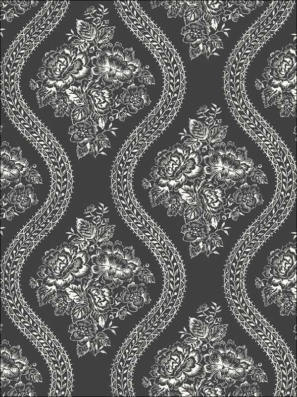 Coverlet Floral wallpaper in white and black color - pattern number MH1596 - by Magnolia Home by Joanna Gaines in the Magnolia Home collection