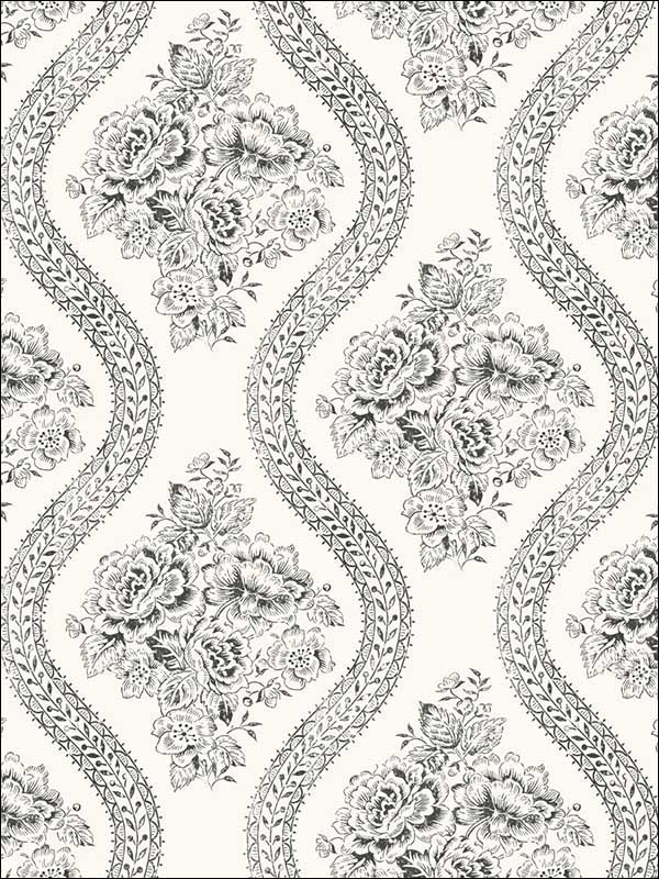 Coverlet Floral wallpaper in black and off white color - pattern number MH1597 - by Magnolia Home by Joanna Gaines in the Magnolia Home collection