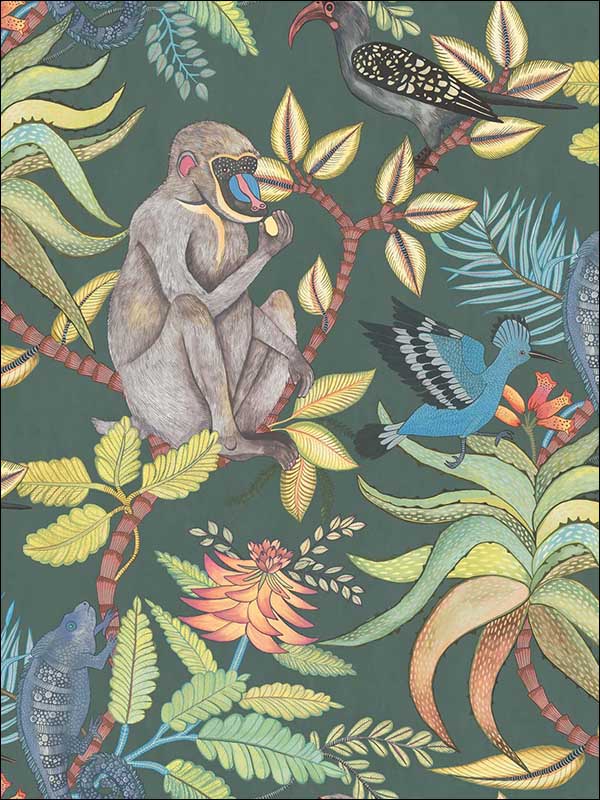 Savuti fabric in dark petrol multi color - pattern number 109/1006.CS.0 - by Cole and Son in the The Ardmore Collection collection