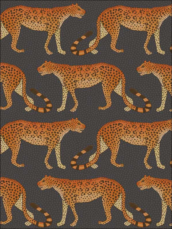 Leopard Walk wallpaper in charcoal and orange color - pattern number 109/2008.CS.0 - by Cole and Son in the The Ardmore Collection collection