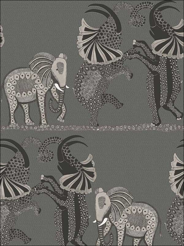 Safari Dance fabric in charcoal black and white color - pattern number 109/8039.CS.0 - by Cole and Son in the The Ardmore Collection collection