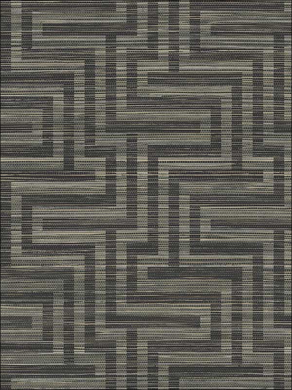 Faux Grasscloth Greek Key fabric in black color - pattern number TL30200 - by Pelican Prints in the Rittenhouse Square collection