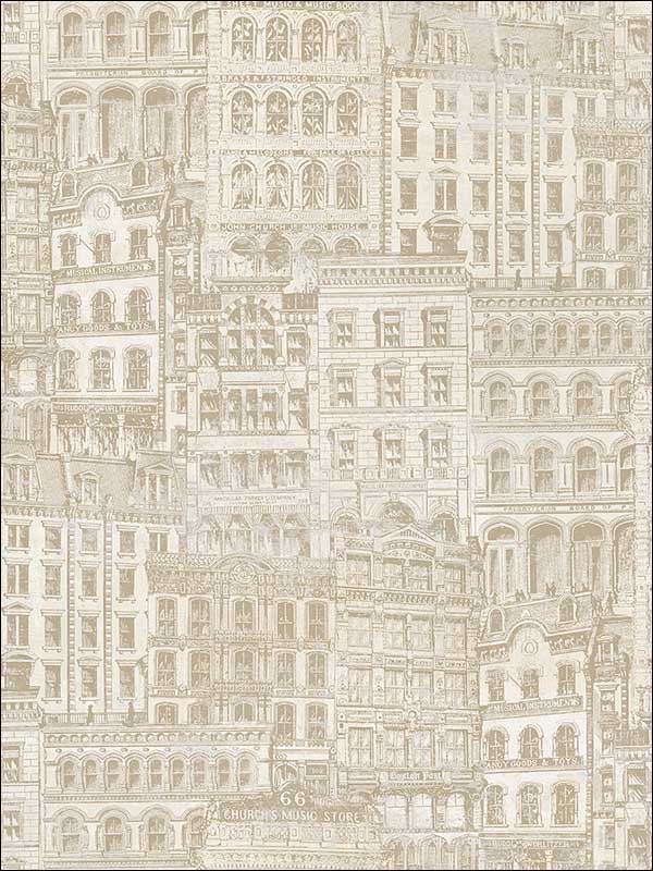 Storefronts wallpaper in warm neutral beige color - pattern number TL32107 - by Pelican Prints in the Rittenhouse Square collection