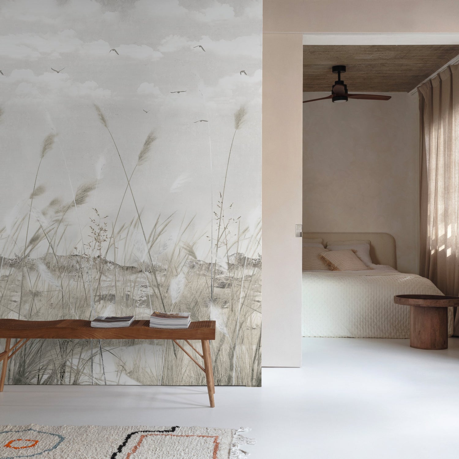 Landscape 3 Panel Mural in beige color - pattern number 202701 - by Grandeco in the Orom II collection