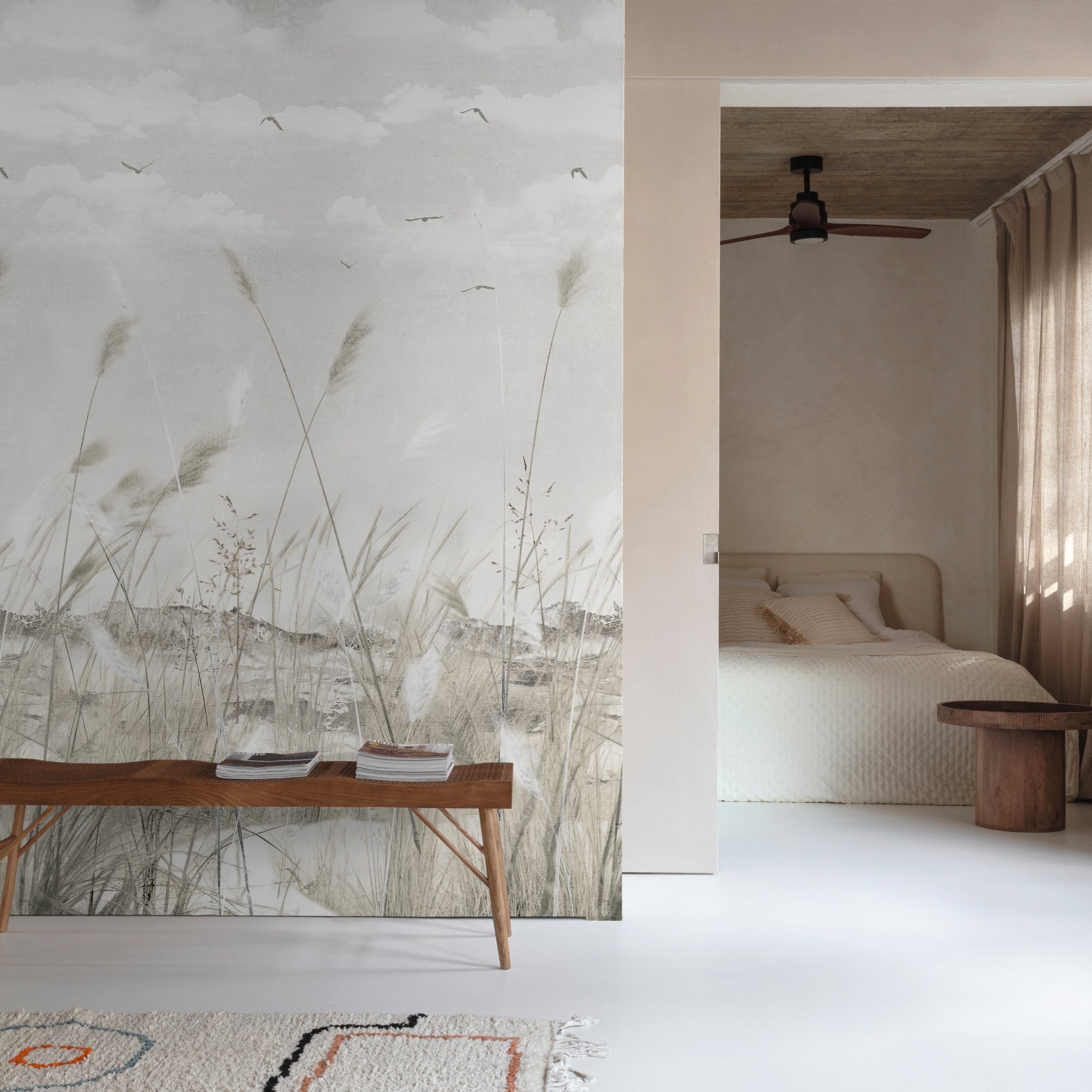 Landscape 3 Panel Mural in beige color - pattern number 202701 - by Grandeco in the Orom II collection