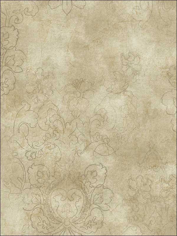 Drawn Damask wallpaper in umber color - pattern number MV81107 - by Wallquest in the Vintage Home II collection