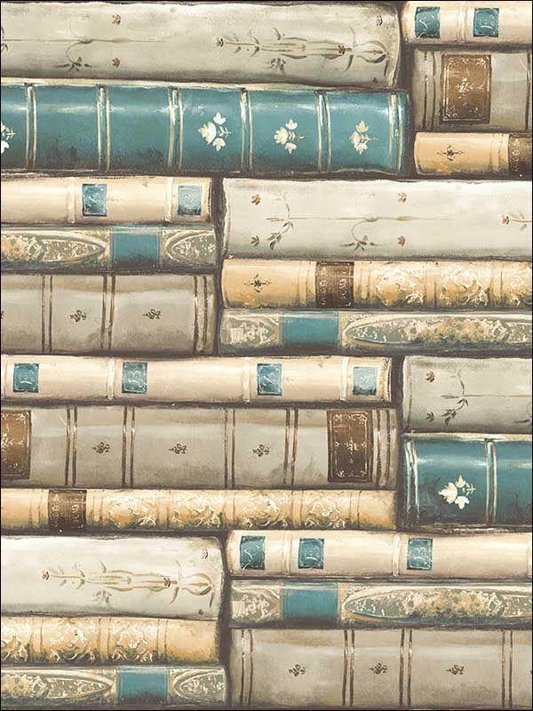 Library wallpaper in teal color - pattern number MV81802 - by Wallquest in the Vintage Home II collection