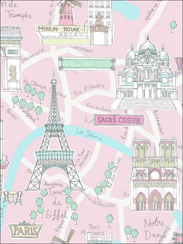Bon Voyage wallpaper in bubblegum and turquoise color - pattern number FA40601 - by Seabrook in the Playdate Adventure collection