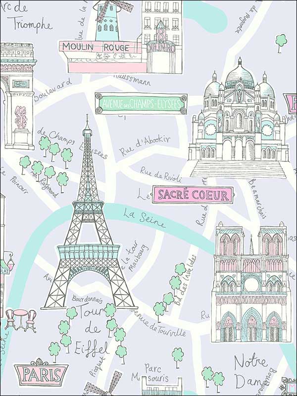 Bon Voyage wallpaper in lilac and turquoise color - pattern number FA40609 - by Seabrook in the Playdate Adventure collection