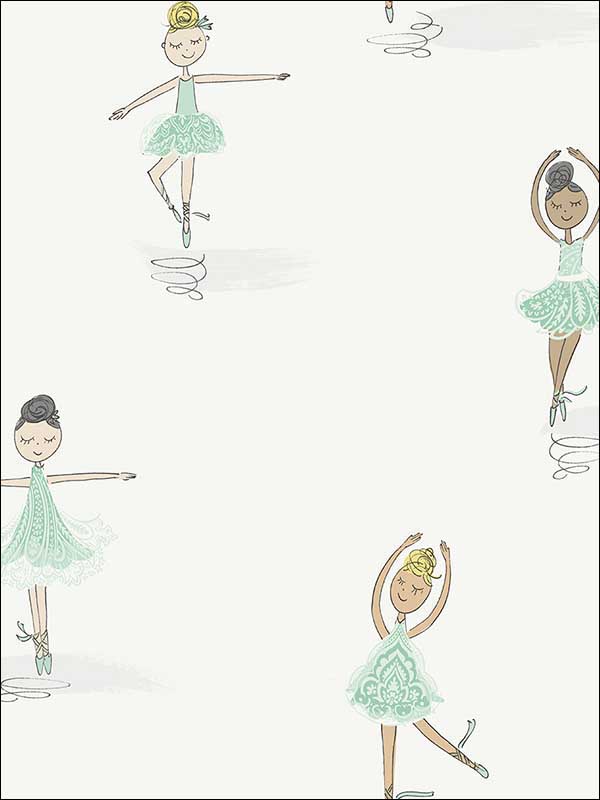 Tiny Dancers wallpaper in teal and white color - pattern number FA40804 - by Seabrook in the Playdate Adventure collection