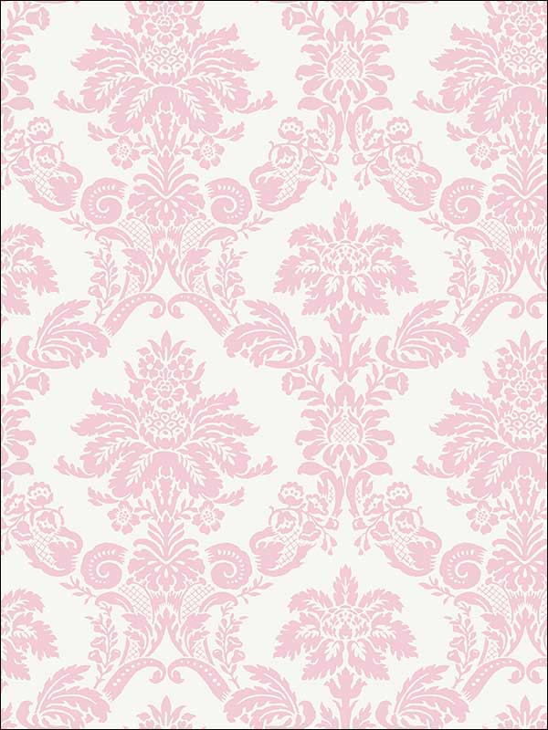 Glitter Damask fabric in bubblegum and white color - pattern number FA40901 - by Seabrook in the Playdate Adventure collection
