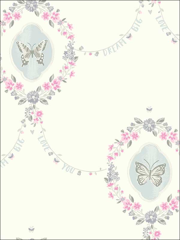 Flutter Butterfly wallpaper in pink and metallic silver color - pattern number FA41408 - by Seabrook in the Playdate Adventure collection