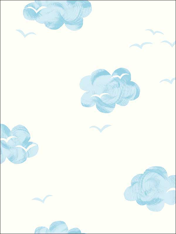 Daydream wallpaper in white and sky blue color - pattern number FA42006 - by Seabrook in the Playdate Adventure collection