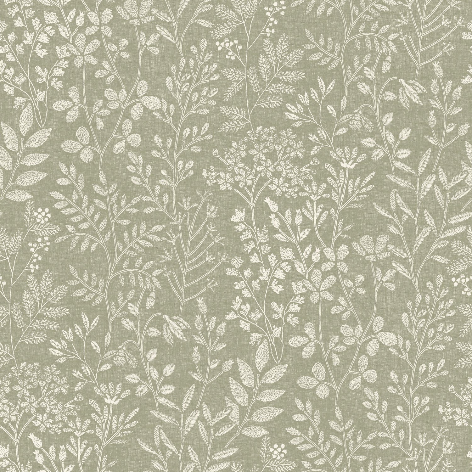 Branched Leaves All-over Wallpaper in green color - pattern number KR205003 - by Grandeco in the Karuna collection