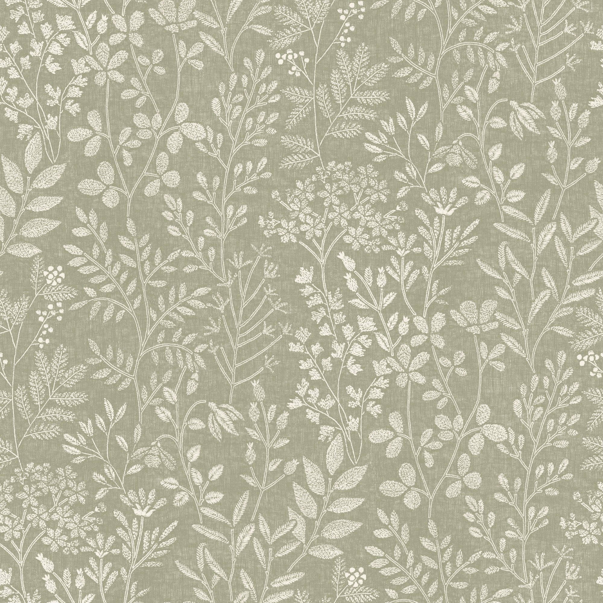 Branched Leaves All-over Wallpaper in green color - pattern number KR205003 - by Grandeco in the Karuna collection