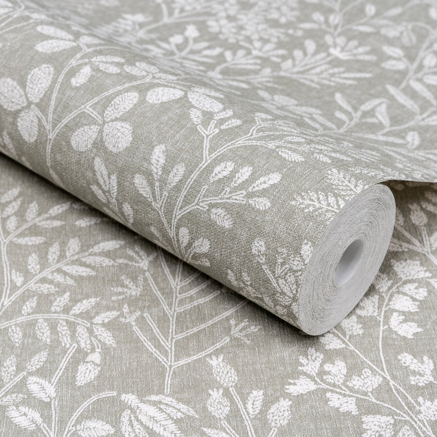 Branched Leaves All-over Wallpaper in green color - pattern number KR205003 - by Grandeco in the Karuna collection