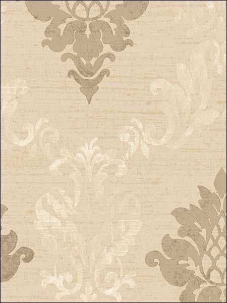 In Reg Classic Damask fabric in beige cream metallic gold color - pattern number IM36428 - by Patton Norwall in the Silk Impressions 2 collection
