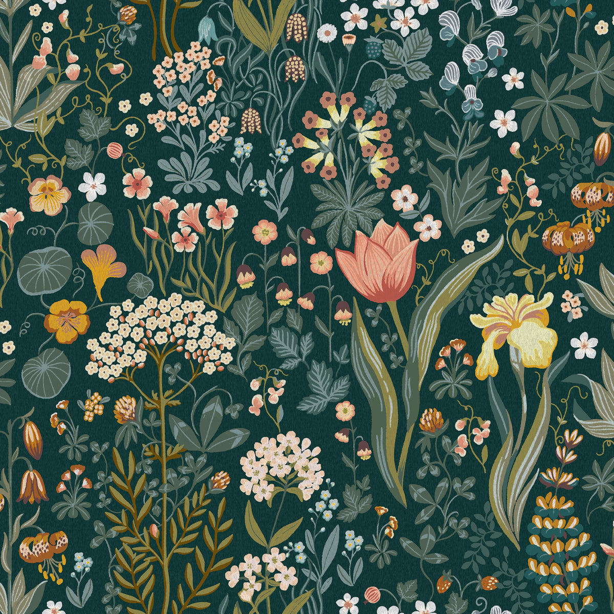 Blomsterhav wallpaper in spruce color - pattern number 2055 - by Schumacher in the Borastapeter collection