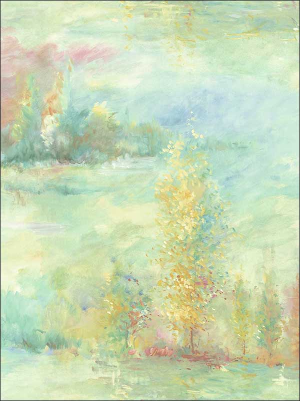 Tree Line fabric in metallic teal gold and blush color - pattern number FI70814 - by Seabrook in the French Impressionist collection
