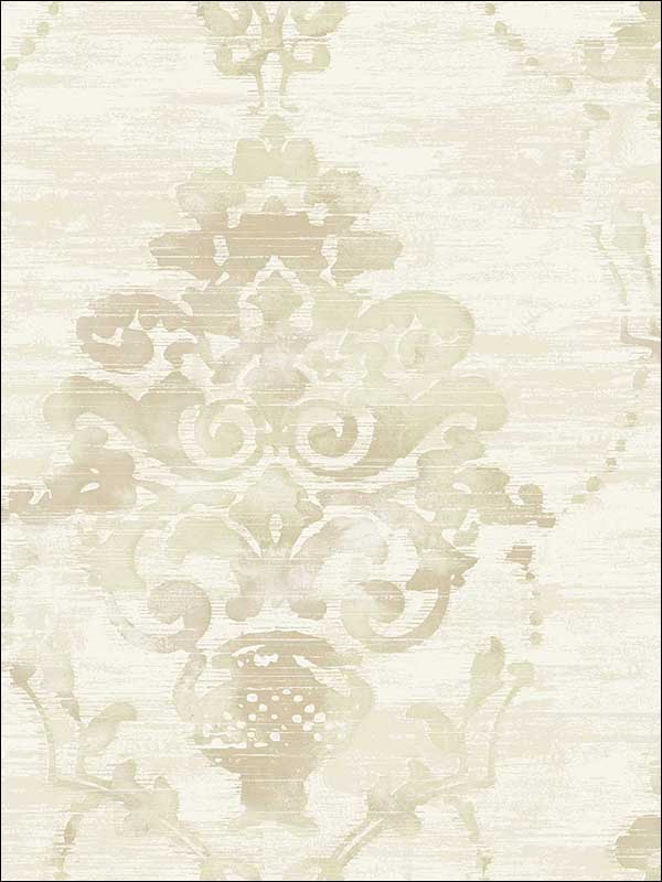 Damask wallpaper in metallic tan and soft peach color - pattern number FI71004 - by Seabrook in the French Impressionist collection