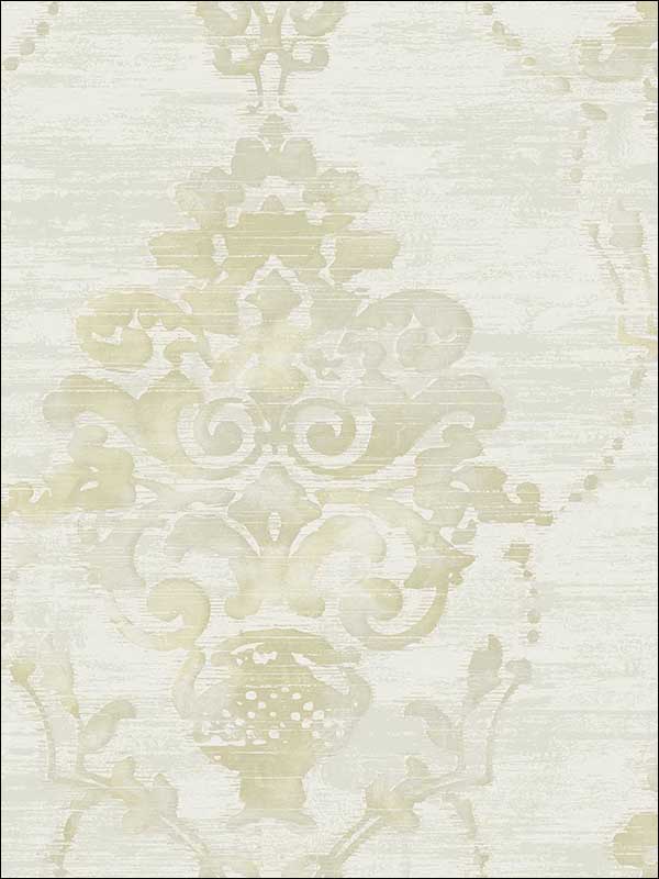 Damask wallpaper in metallic cream and tan color - pattern number FI71007 - by Seabrook in the French Impressionist collection