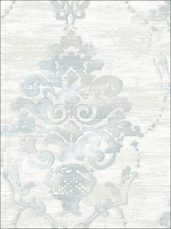 Damask wallpaper in metallic pearl and powder blue color - pattern number FI71008 - by Seabrook in the French Impressionist collection