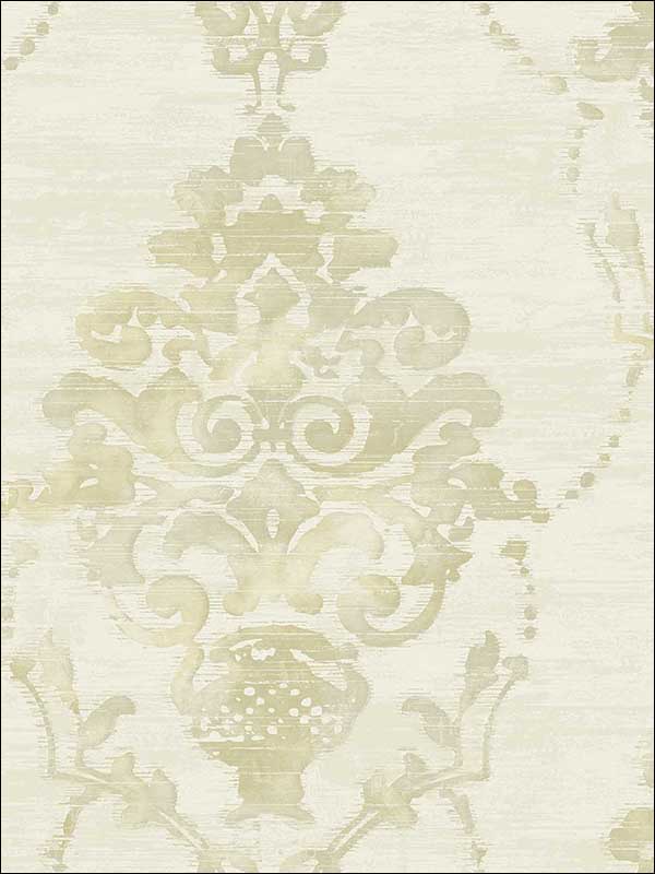 Damask wallpaper in metallic cream and greige color - pattern number FI71014 - by Seabrook in the French Impressionist collection