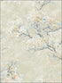 Cherry Blossoms wallpaper in metallic champagne white and sky blue color - pattern number FI71105 - by Seabrook in the French Impressionist collection