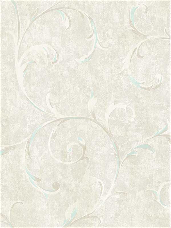 Scroll wallpaper in metallic baby blue and grey color - pattern number FI71604 - by Seabrook in the French Impressionist collection