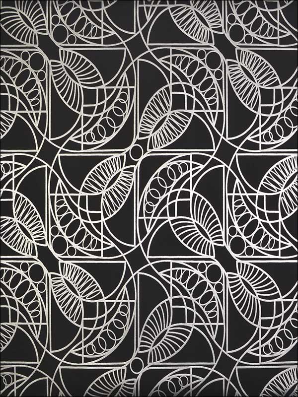 Cartouche fabric in black and silver color - pattern number NW3528 - by Antonina Vella in the Modern Metals collection