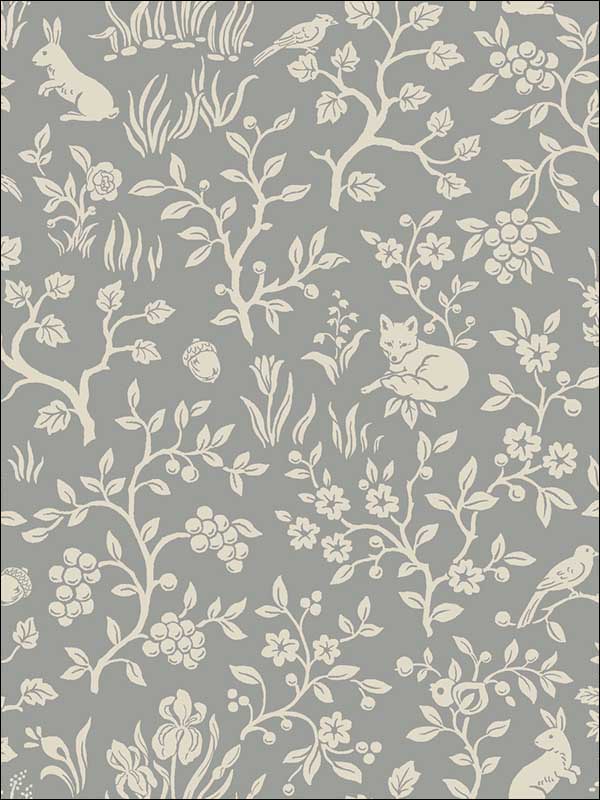 Fox and Hare wallpaper in grey color - pattern number ME1571 - by Magnolia Home by Joanna Gaines in the Magnolia Home Vol 2 collection