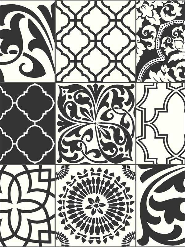 Black and White Graphic Tile Peel and Stick fabric in black and white color - pattern number NW30300 - by NextWall in the Peel and Stick Wallpaper by Nextwall collection