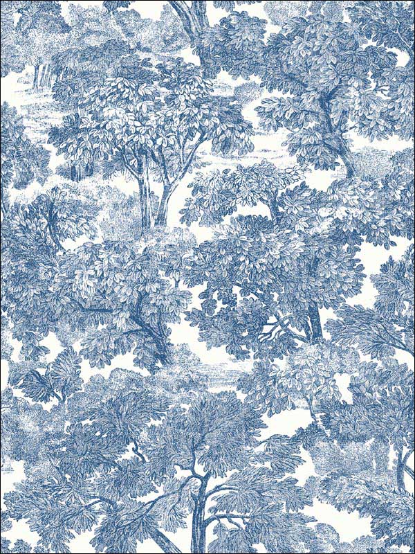Spinney Toile wallpaper in blue color - pattern number 3115-12543 - by Chesapeake in the Farmhouse collection