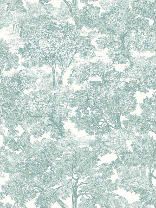 Spinney Toile wallpaper in teal color - pattern number 3115-12545 - by Chesapeake in the Farmhouse collection