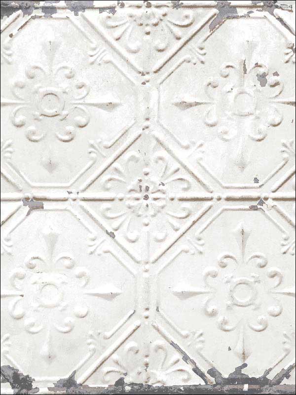 Gallery Vintage Tin Tile Peel and Stick fabric in off white color - pattern number 3115-NU2213 - by Chesapeake in the Farmhouse collection