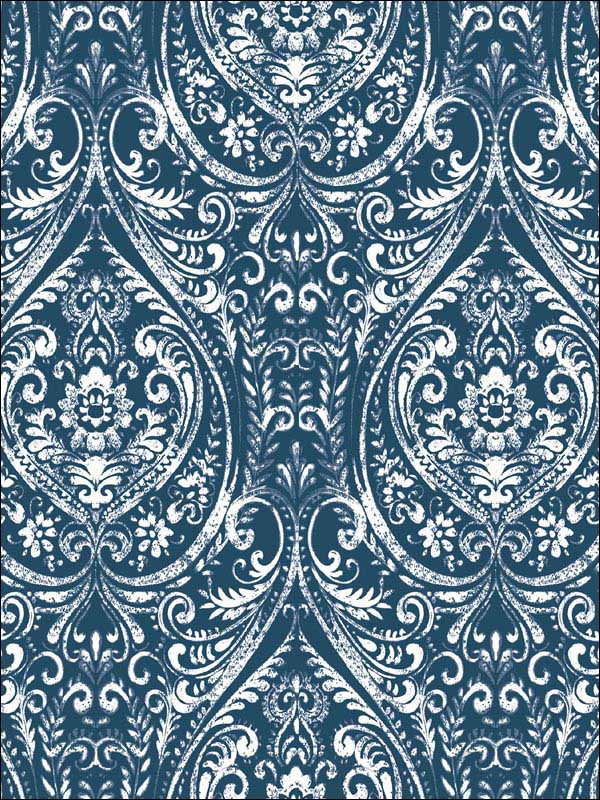 Bohemian Damask Peel and Stick fabric in indigo color - pattern number NU1689 - by Brewster in the NuWallpaper II collection