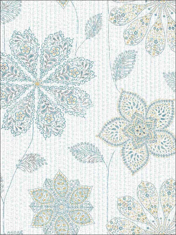 Gypsy Floral Peel and Stick fabric in blue green color - pattern number NU1697 - by Brewster in the NuWallpaper II collection