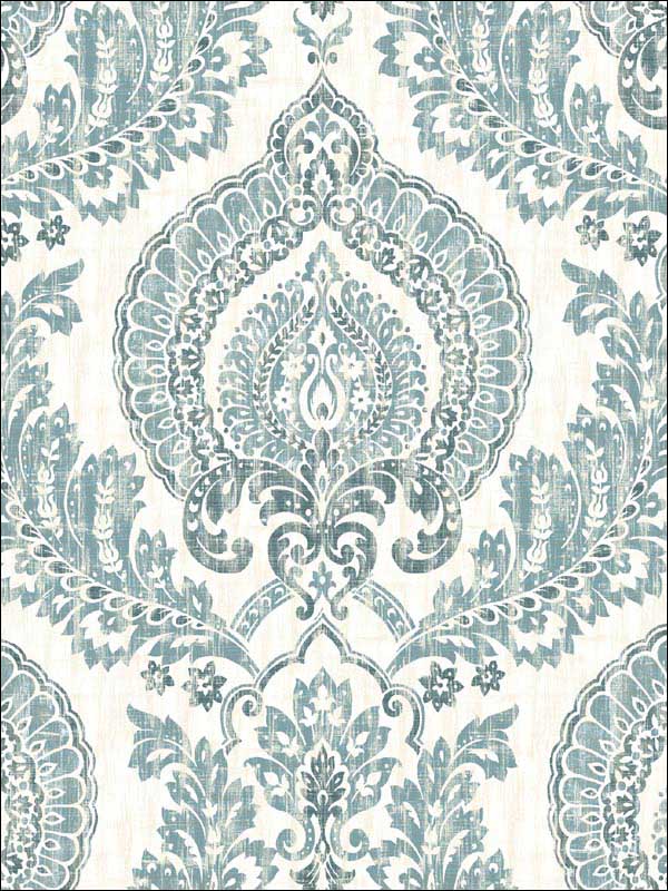 Kensington Damask Peel and Stick fabric in blue color - pattern number NU1702 - by Brewster in the NuWallpaper II collection