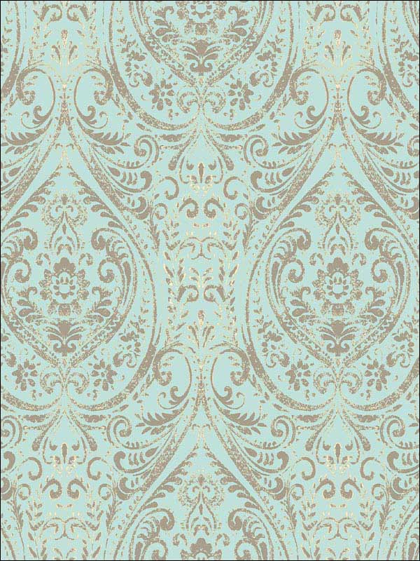 Nomad Damask Peel and Stick fabric in teal color - pattern number NU2079 - by Brewster in the NuWallpaper II collection