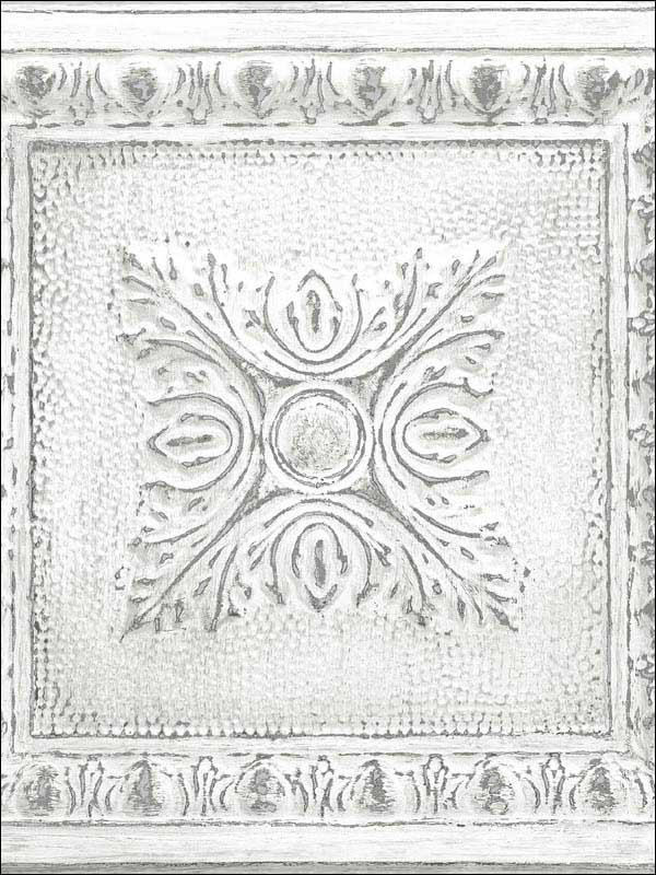 Reclaimed Tin Peel and Stick wallpaper in white color - pattern number NU2495 - by Brewster in the NuWallpaper II collection