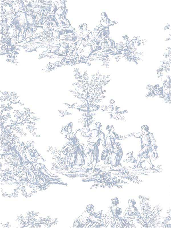 Romantic fabric in toile light blue white color - pattern number CH22510 - by Patton Norwall in the Manor House by Norwall collection