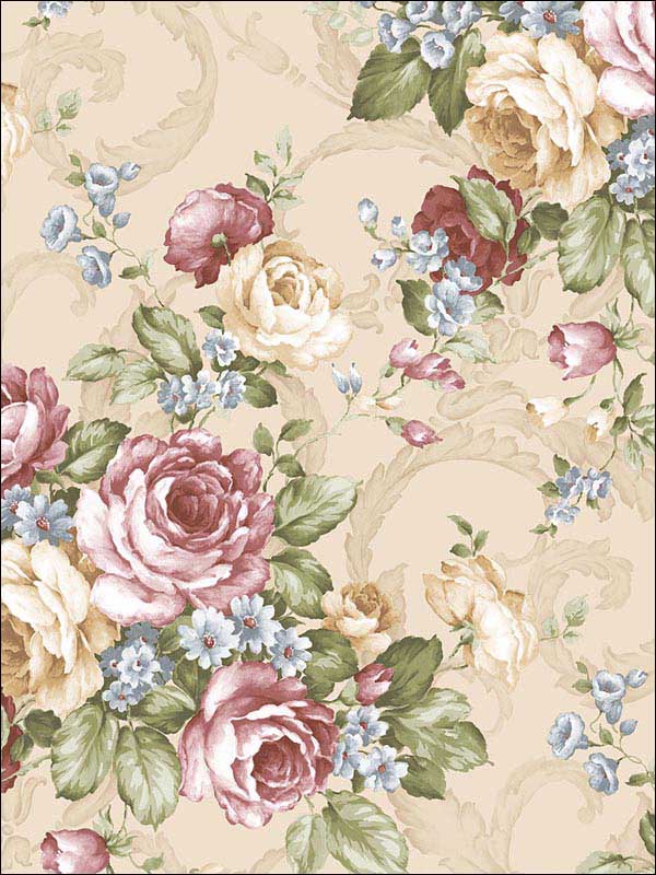 Grand Floral fabric in burgundy blue green beige ochre color - pattern number CH22529 - by Patton Norwall in the Manor House by Norwall collection