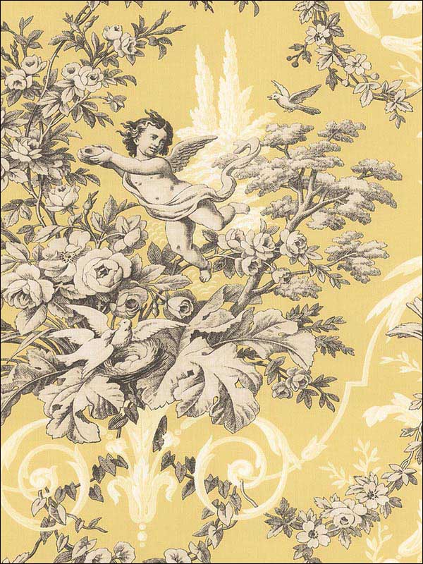 Fabric Toile fabric in yellow cream grey color - pattern number CH22539 - by Patton Norwall in the Manor House by Norwall collection