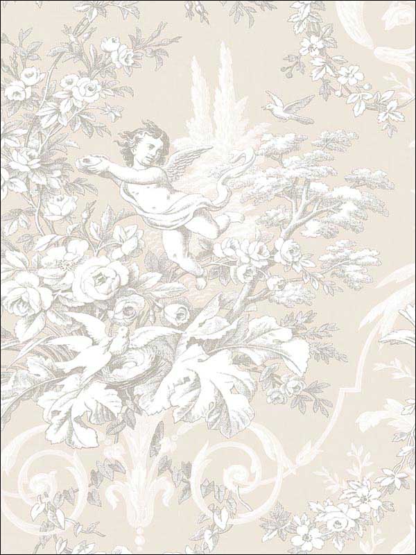 Fabric Toile fabric in stone light grey color - pattern number CH22540 - by Patton Norwall in the Manor House by Norwall collection