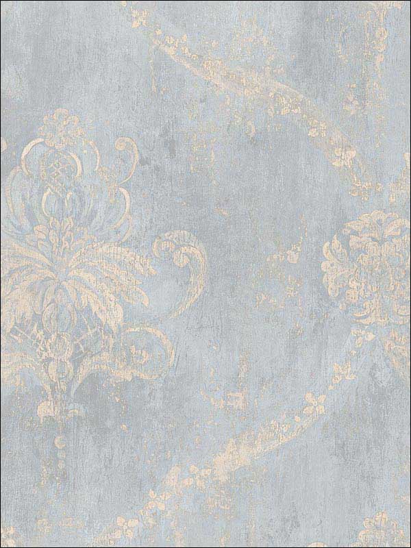 Regal Damask fabric in blue beige color - pattern number CH22567 - by Patton Norwall in the Manor House by Norwall collection
