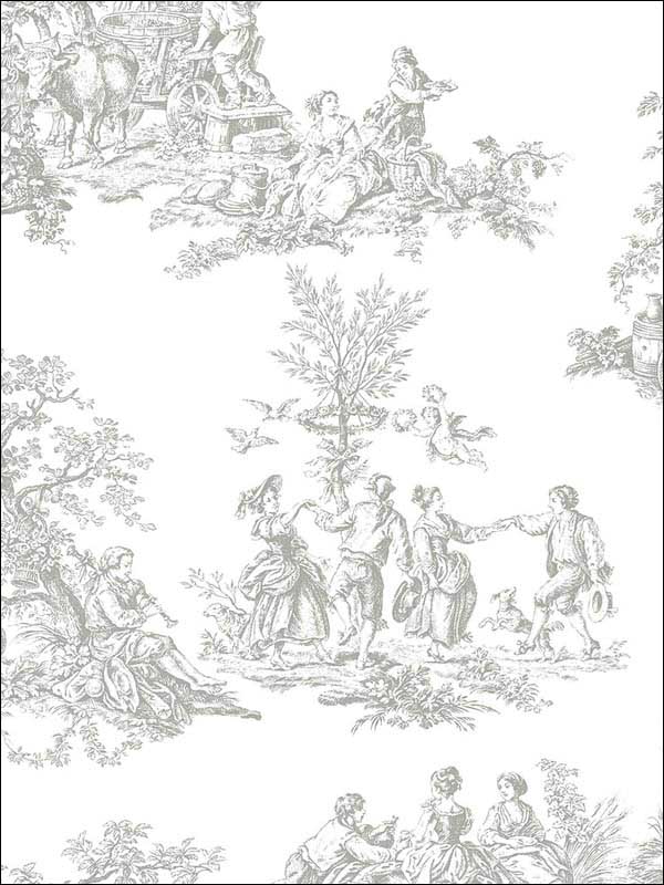 Romantic fabric in toile light grey color - pattern number CH28245 - by Patton Norwall in the Manor House by Norwall collection