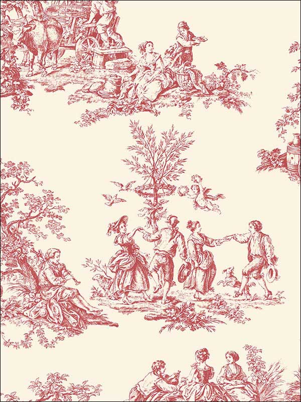 Romantic fabric in toile red cream color - pattern number GC29851 - by Patton Norwall in the Manor House by Norwall collection
