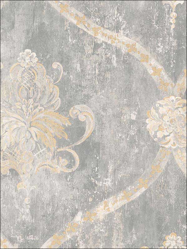 Regal Damask fabric in grey beige color - pattern number MH36506 - by Patton Norwall in the Manor House by Norwall collection